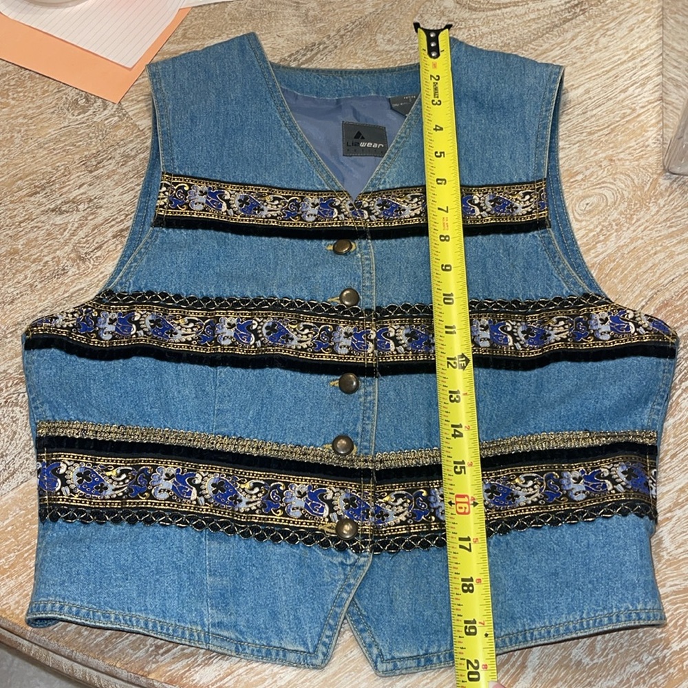 Vintage Liz Wear Embroidered Floral Denim Vest - Picture 3 of 6